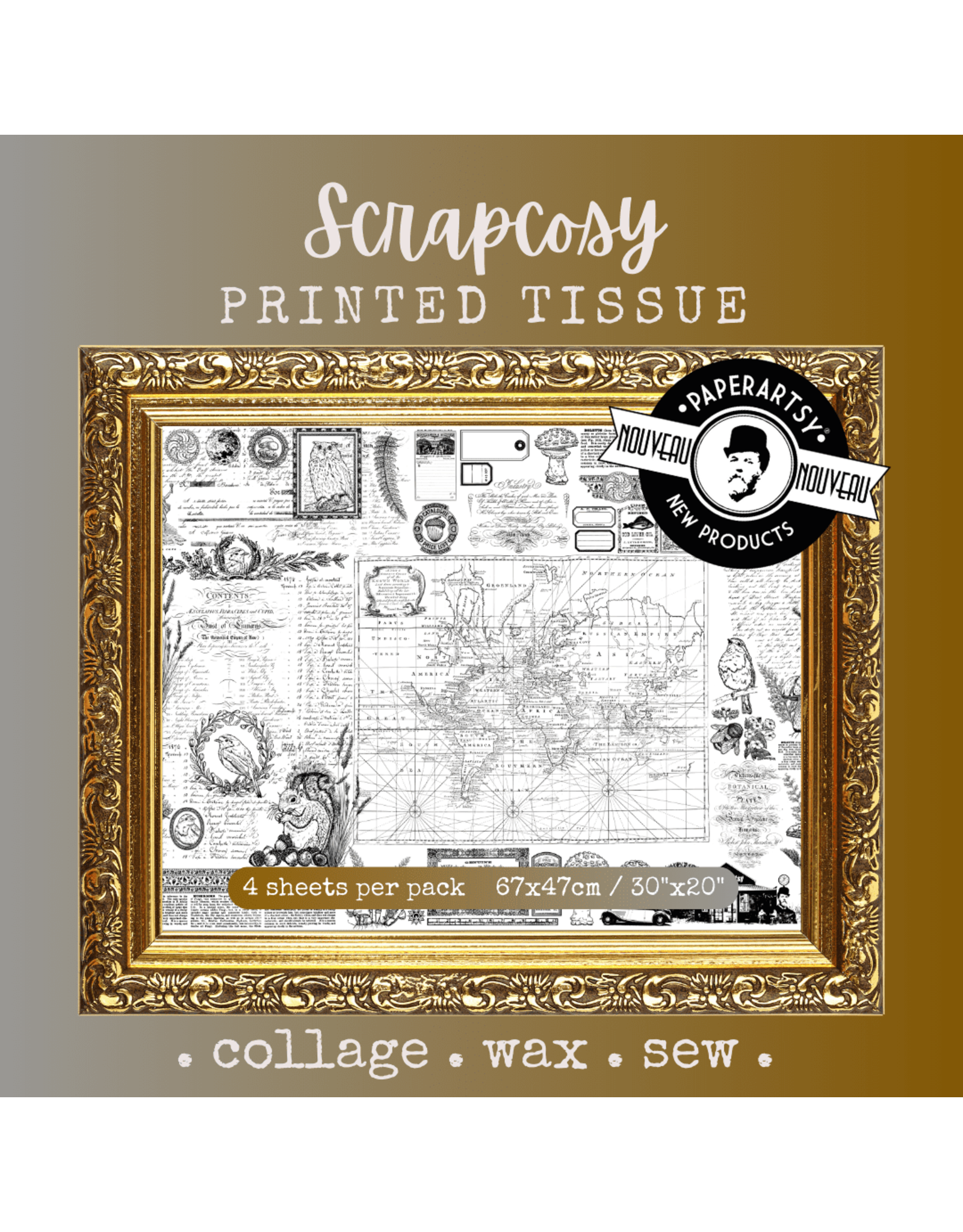 PAPER ARTSY PAPER ARTSY SCRAPCOSY PRINTED TISSUE COLLAGE PAPER 4 SHEETS