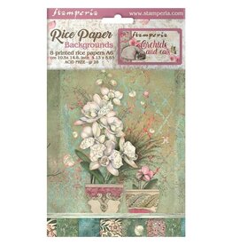 STAMPERIA STAMPERIA ORCHIDS AND CATS ASSORTED A6 RICE PAPER DECOUPAGE BACKGROUNDS 10.5X14.8CM 8/PK