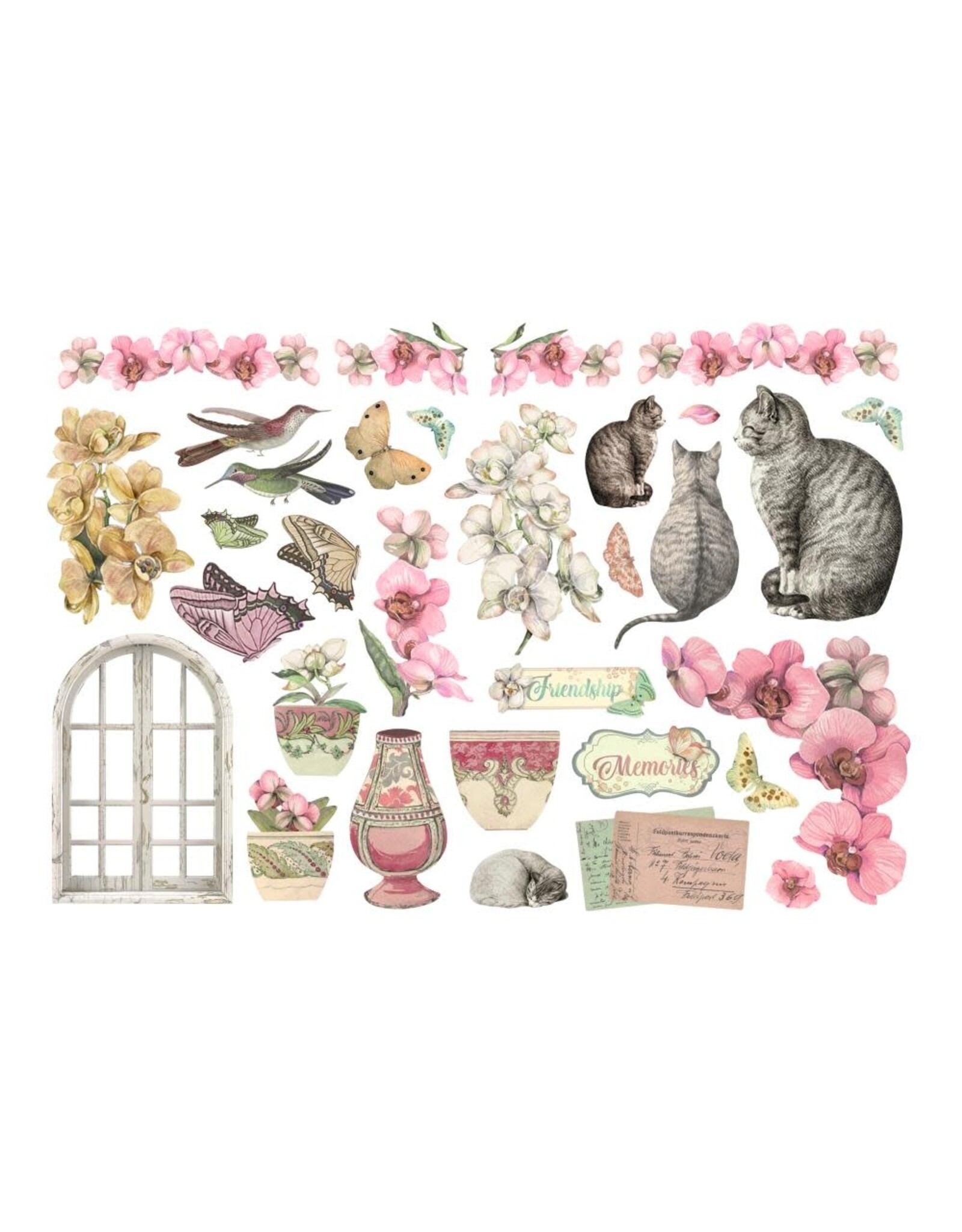 STAMPERIA STAMPERIA ORCHIDS AND CATS ADHESIVE PAPER CUT OUTS