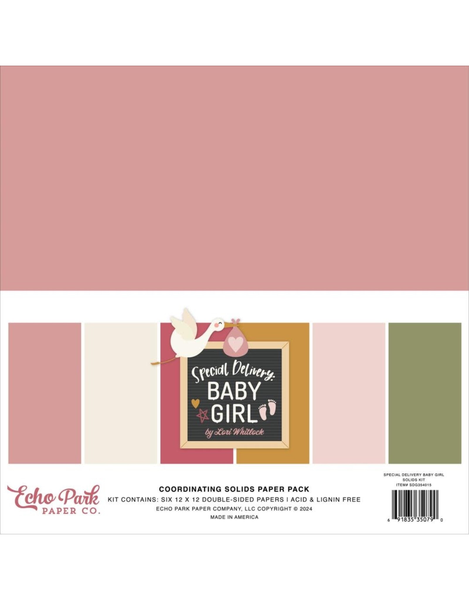 ECHO PARK PAPER ECHO PARK LORI WHITLOCK SPECIAL DELIVERY: BABY GIRL COORDINATING SOLIDS 12x12 PAPER PACK