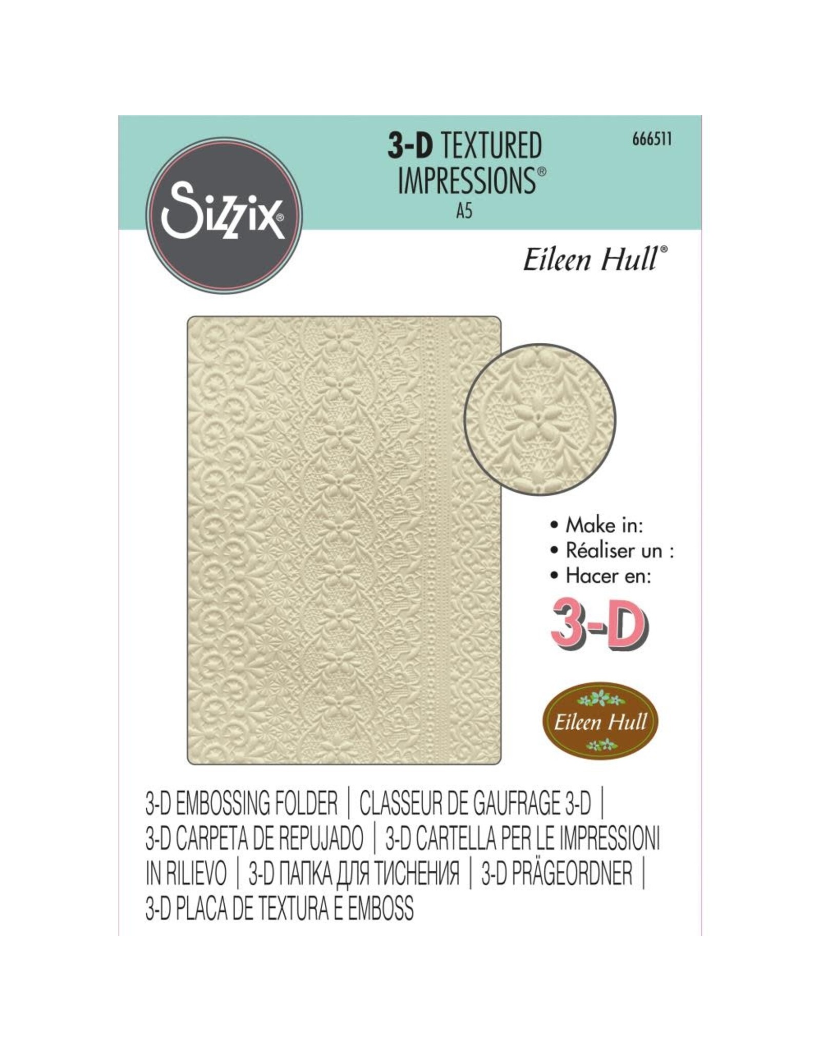 SIZZIX SIZZIX EILEEN HULL 3-D TEXTURED IMPRESSIONS LACE A5 EMBOSSING FOLDER