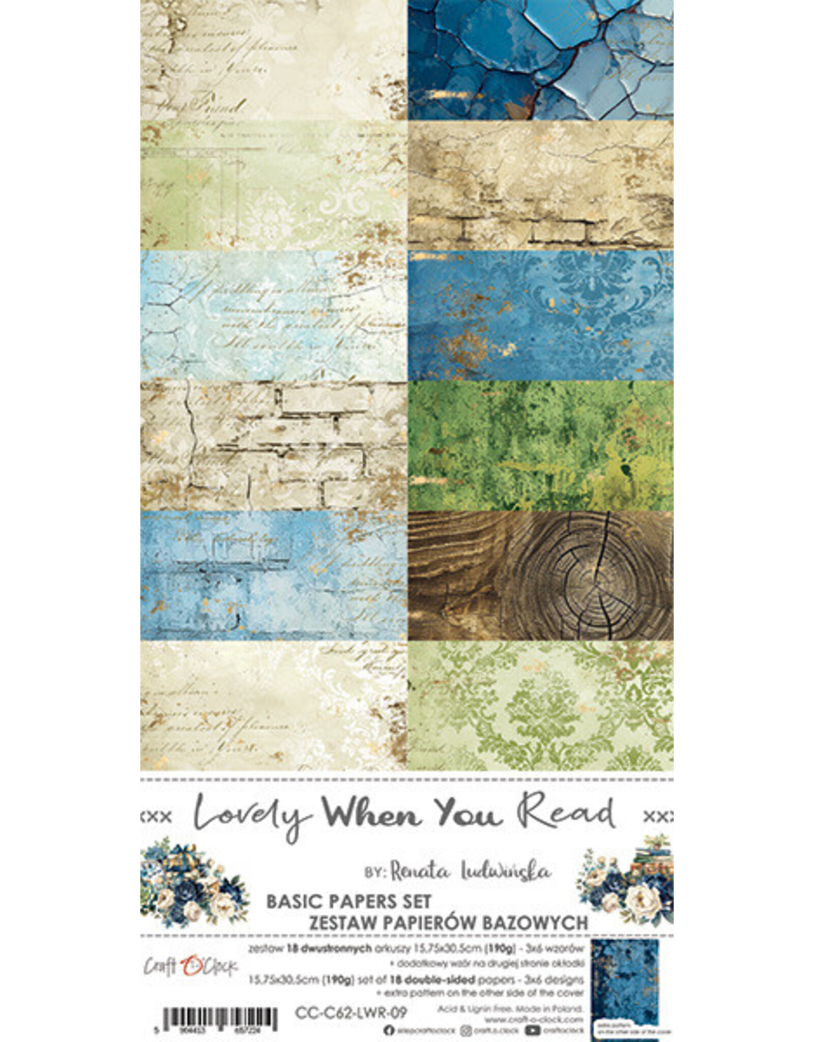 CRAFT O'CLOCK CRAFT O'CLOCK LOVELY WHEN YOU READ BASIC PAPERS  SET 6x12  COLLECTION PACK 18 SHEETS
