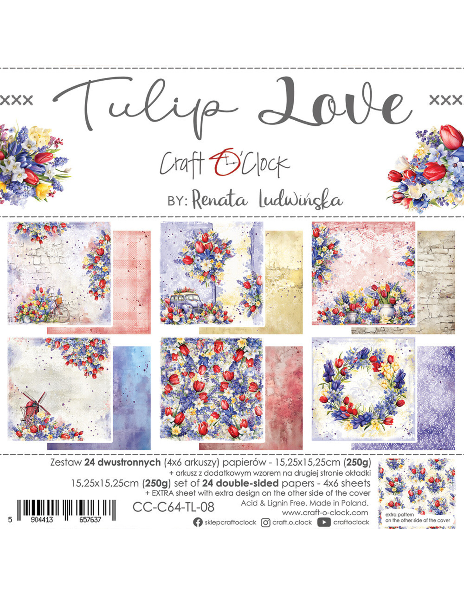 CRAFT O'CLOCK CRAFT O'CLOCK TULIP LOVE 6x6 COLLECTION PACK 24 SHEETS