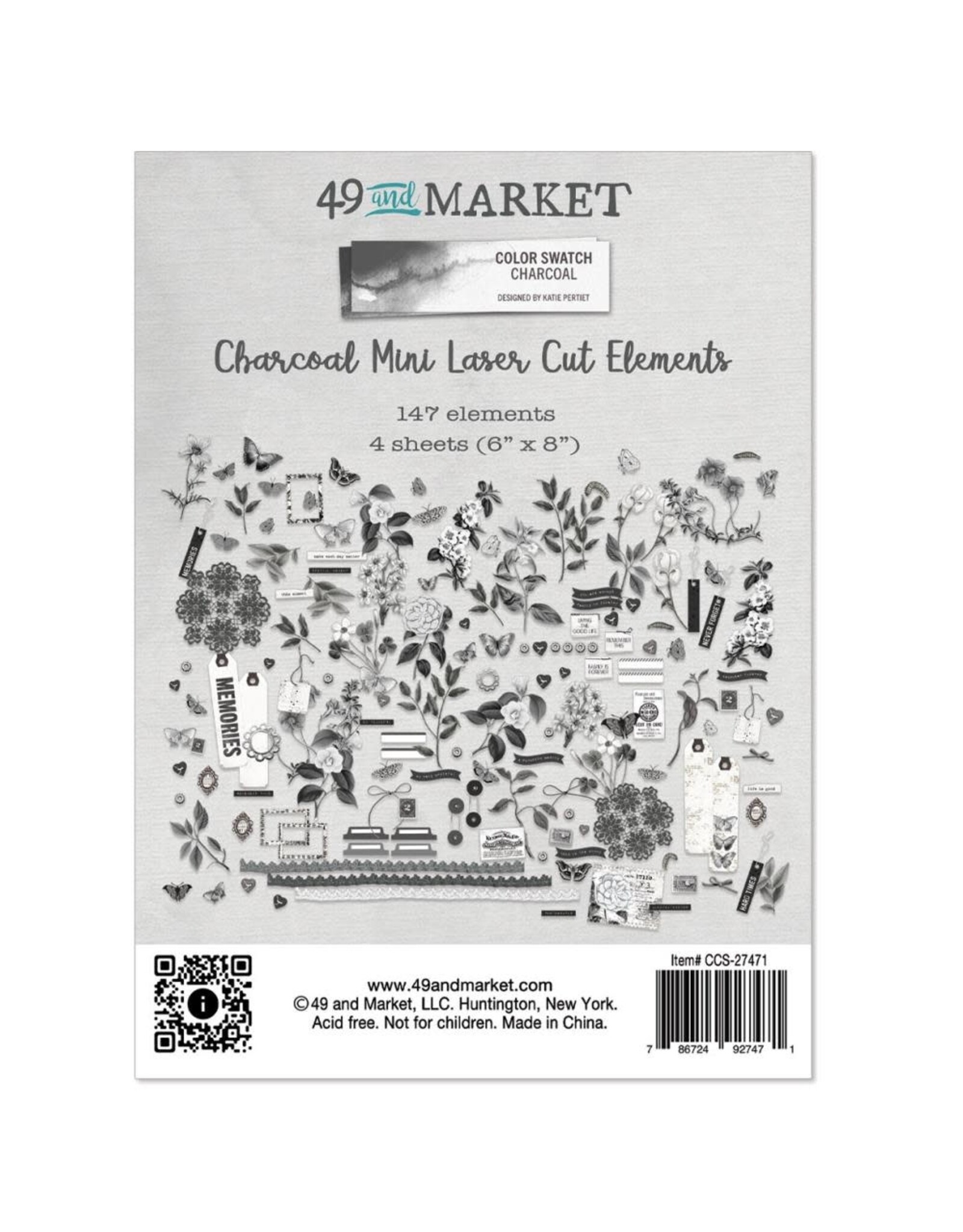49 AND MARKET 49 AND MARKET COLOR SWATCH CHARCOAL MINI 6x8 LASER CUT ELEMENTS  147/PK