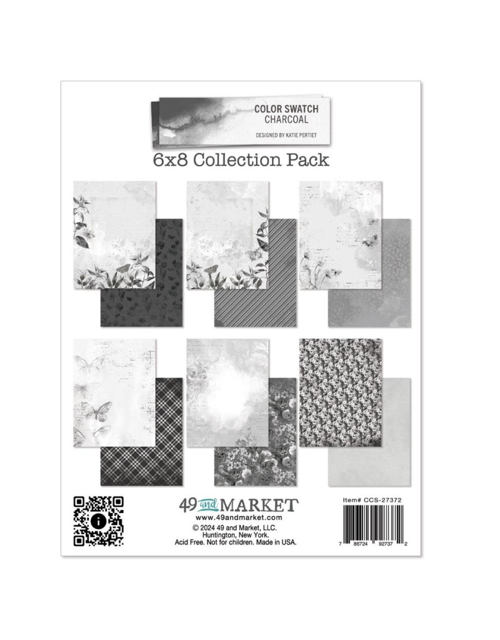49 AND MARKET 49 AND MARKET COLOR SWATCH CHARCOAL 6x8 COLLECTION PACK 18 SHEETS