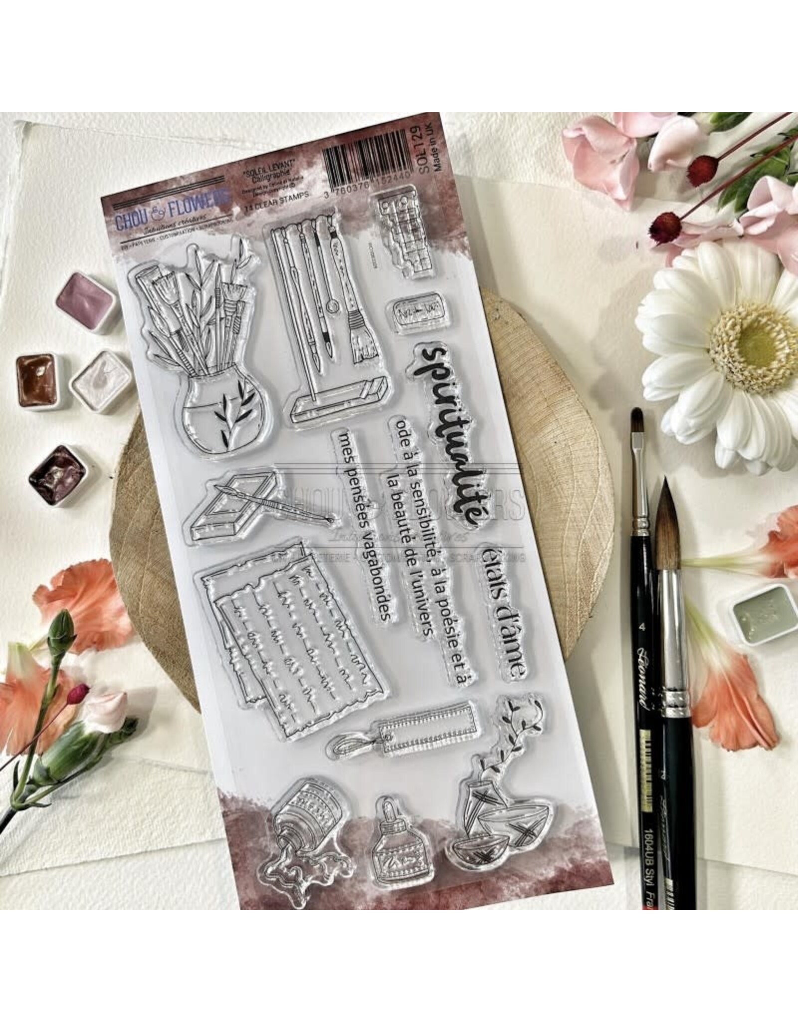 CHOU & FLOWERS CHOU & FLOWERS COLLECTION SOLEIL LEVANT CALLIGRAPHIE CLEAR STAMP SET