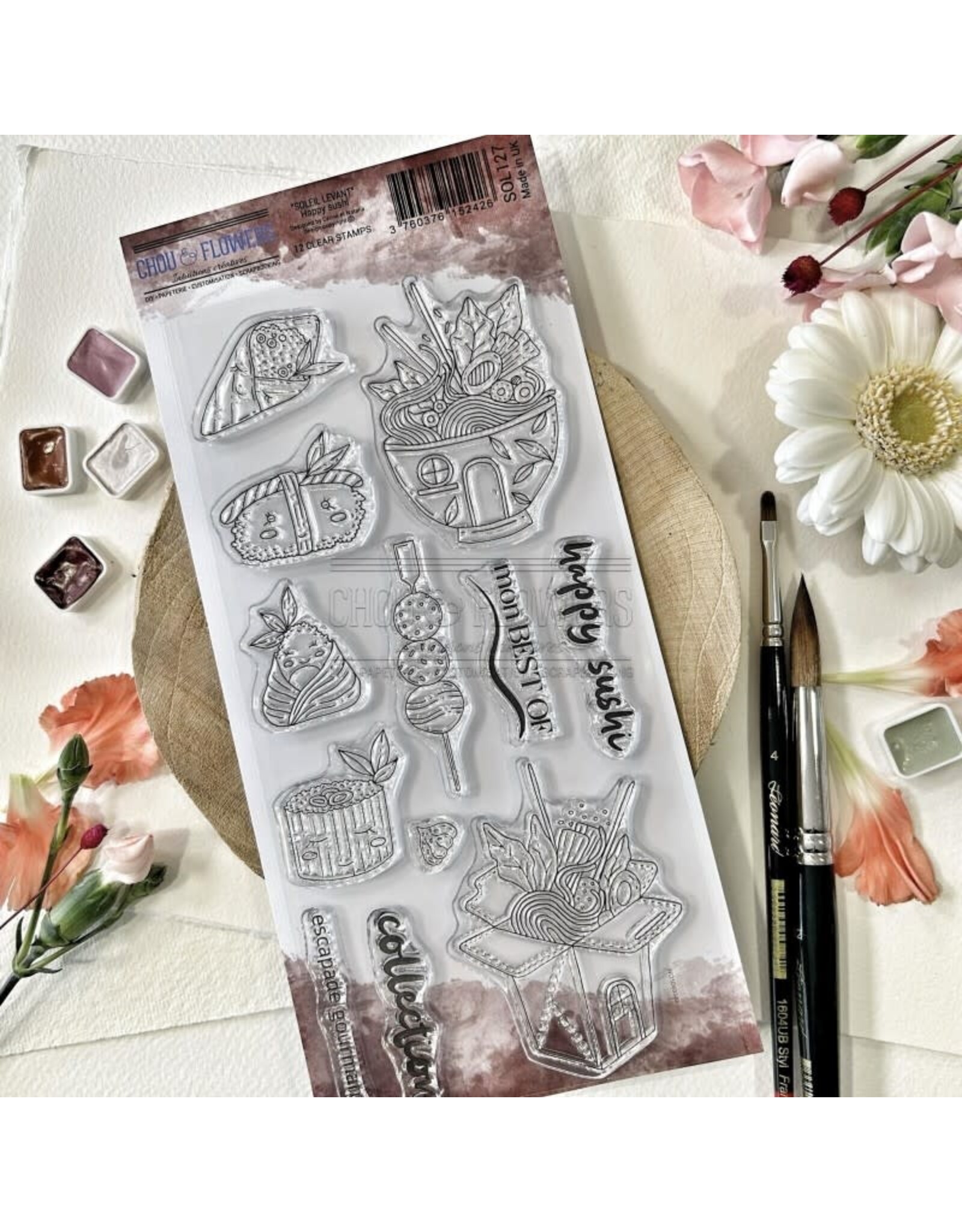 CHOU & FLOWERS CHOU & FLOWERS COLLECTION SOLEIL LEVANT HAPPY SUSHI CLEAR STAMP SET