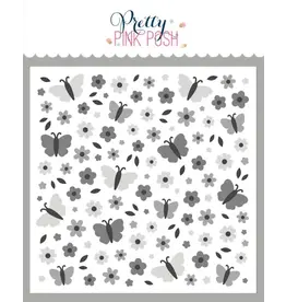 PRETTY PINK POSH PRETTY PINK POSH LAYERED BUTTERFLY FLORAL 6x6 STENCIL SET 4/PK