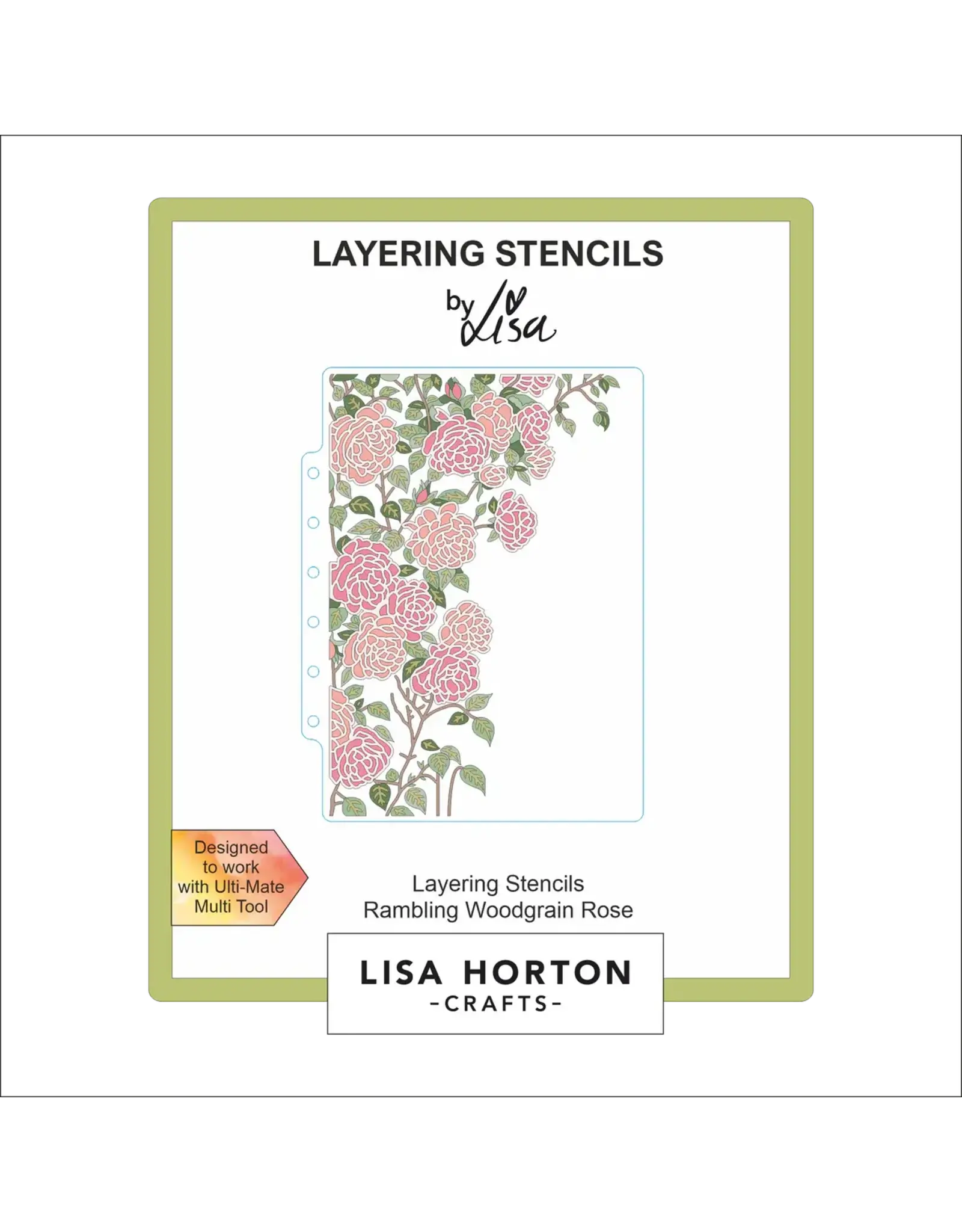 LISA HORTON CRAFTS LISA HORTON CRAFTS RAMBLING WOODGRAIN ROSE 5x7 LAYERING STENCIL SET