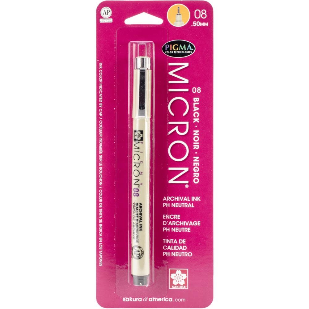 SAKURA SAKURA PIGMA MICRON 08 FINE LINE BLACK INK PEN .50mm