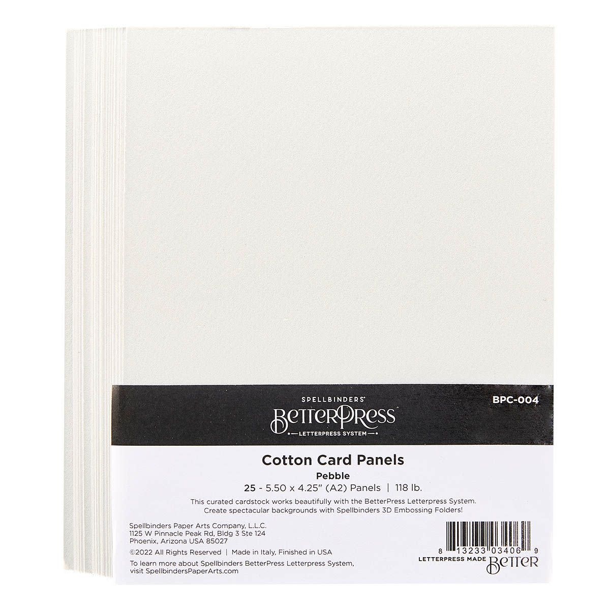 SPELLBINDERS SPELLBINDERS BETTERPRESS 5.5x4.25 (A2) PEBBLE COTTON CARD PANELS 25/PK