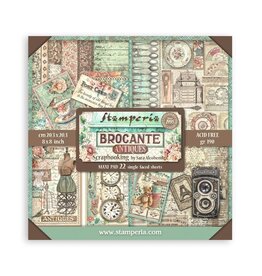 STAMPERIA STAMPERIA BROCANTE ANTIQUES MAXI PAD 8x8 PAPER PACK 22 SINGLE FACED SHEETS