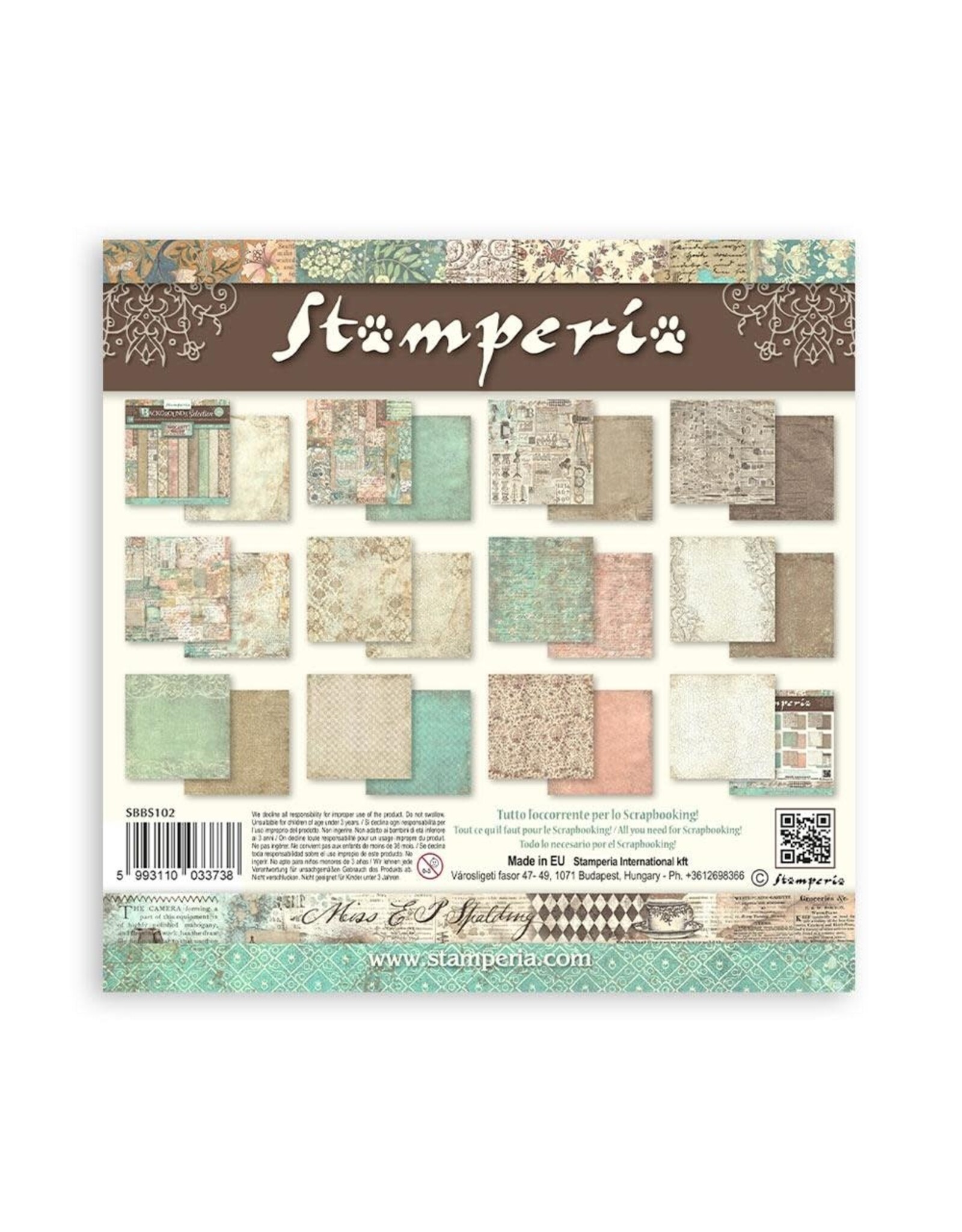 STAMPERIA STAMPERIA BROCANTE ANTIQUES BACKGROUNDS SELECTION 8x8 COLLECTION PACK 10 SHEETS