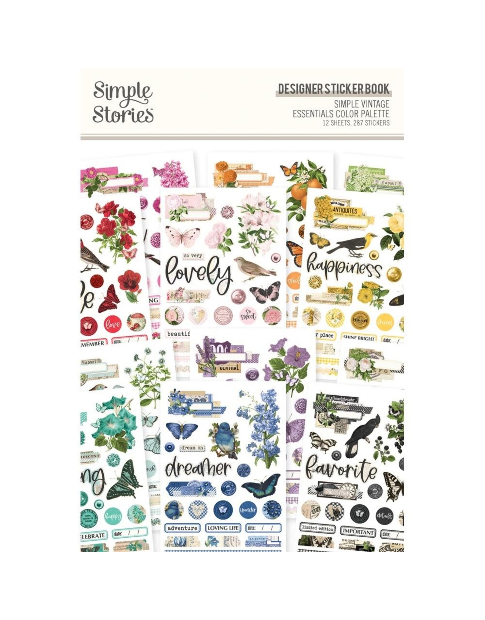 SIMPLE STORIES SIMPLE STORIES SIMPLE VINTAGE ESSENTIALS COLOR PALETTE DESIGNER STICKER BOOK 12 SHEETS