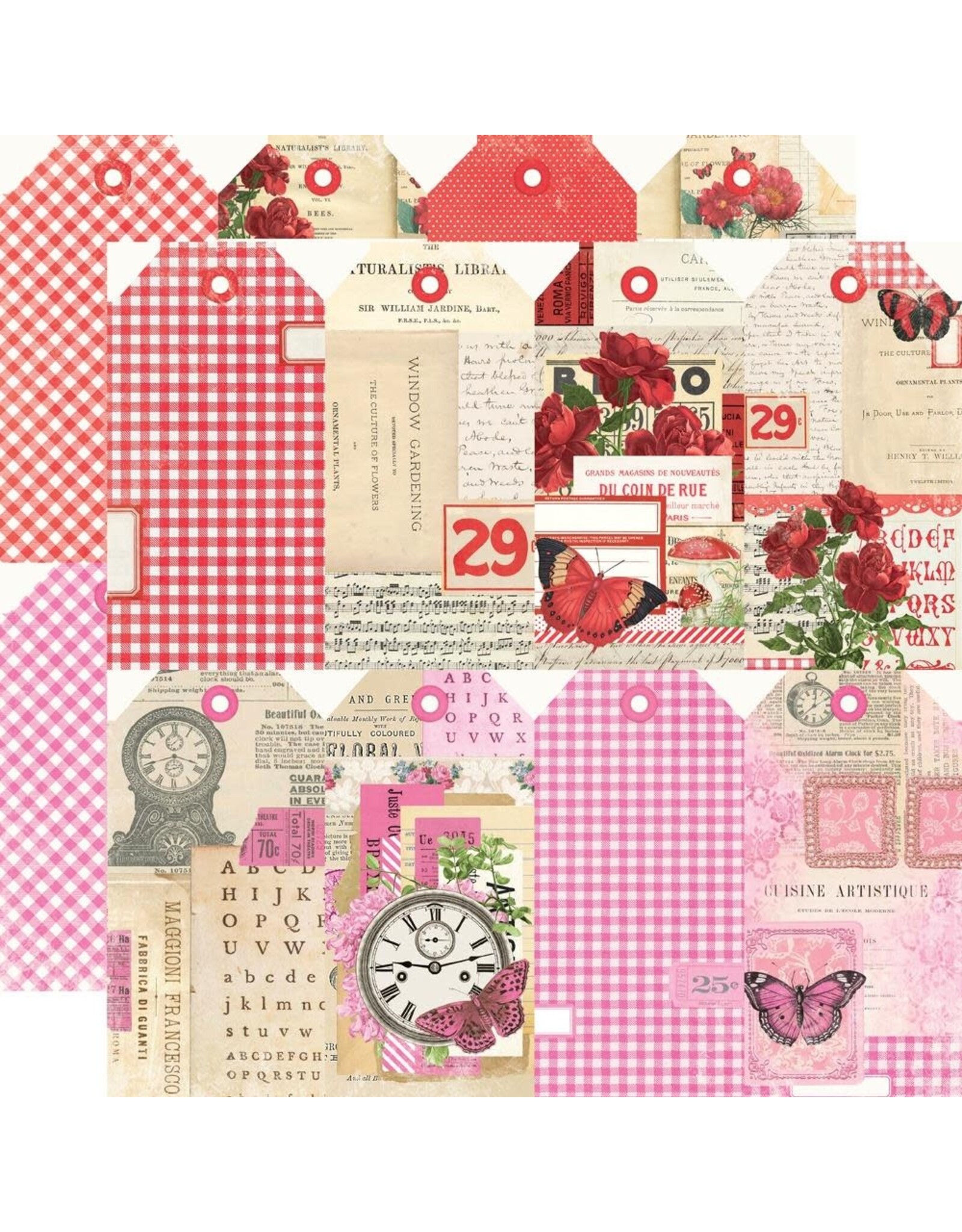 SIMPLE STORIES SIMPLE STORIES SIMPLE VINTAGE ESSENTIALS COLOR PALETTE RED & PINK TAGS 12x12 CARDSTOCK