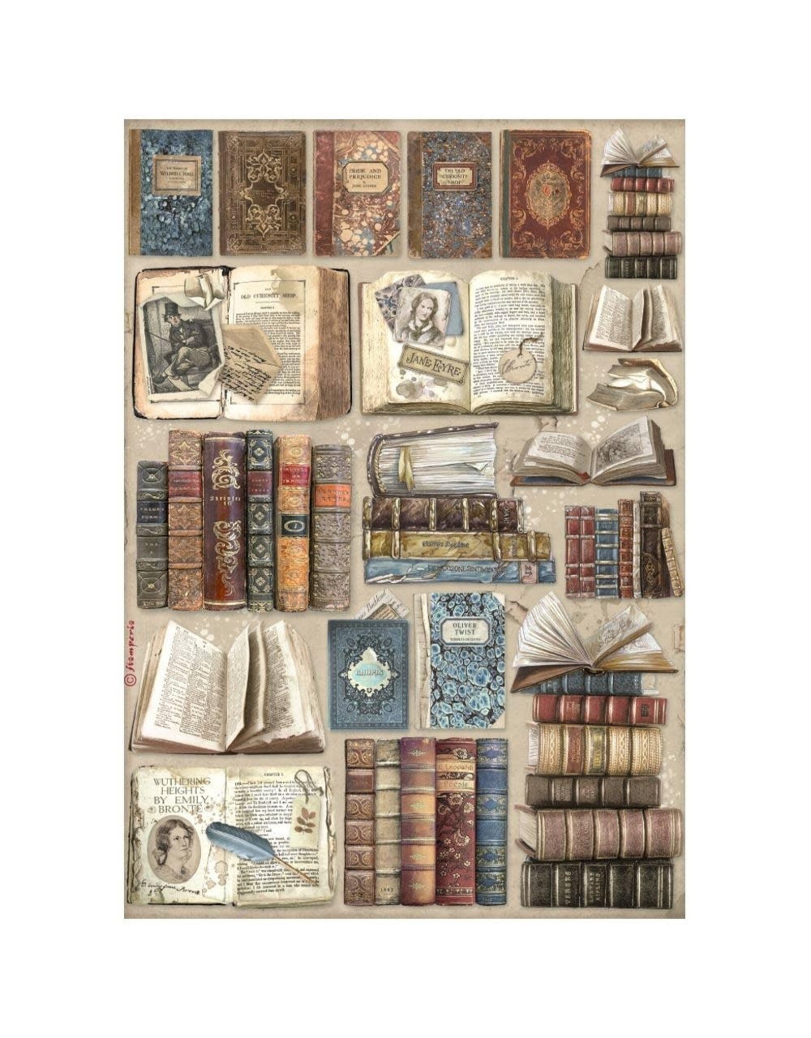 STAMPERIA STAMPERIA VINTAGE LIBRARY BOOKS RICE PAPER DECOUPAGE 21X29.7CM