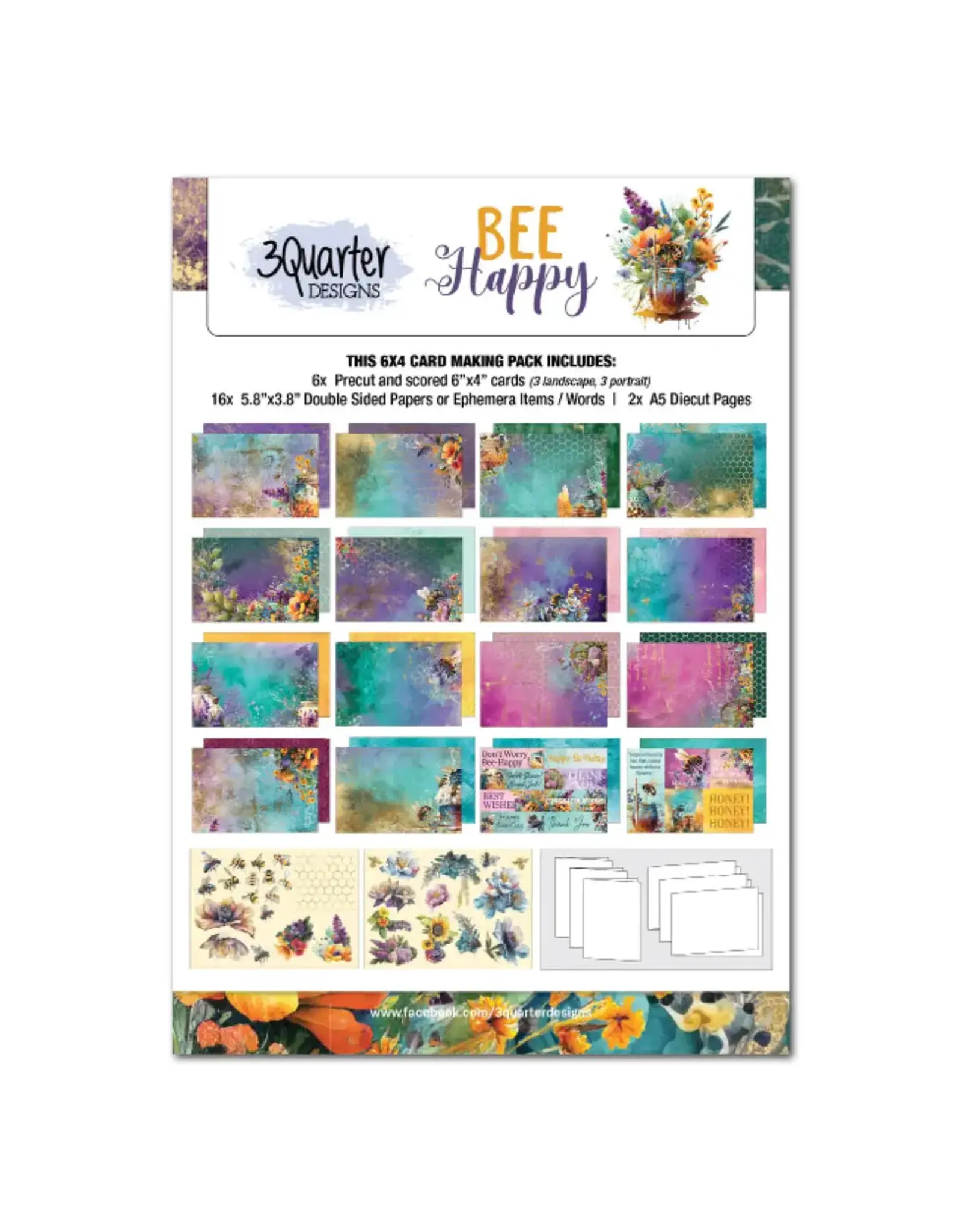 3QUARTER DESIGNS 3QUARTER DESIGNS BEE HAPPY COLLECTION 6x4 CARDMAKING PACK