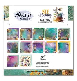 3QUARTER DESIGNS 3QUARTER DESIGNS BEE HAPPY COLLECTION 8x8 PAPER PACK 12 SHEETS