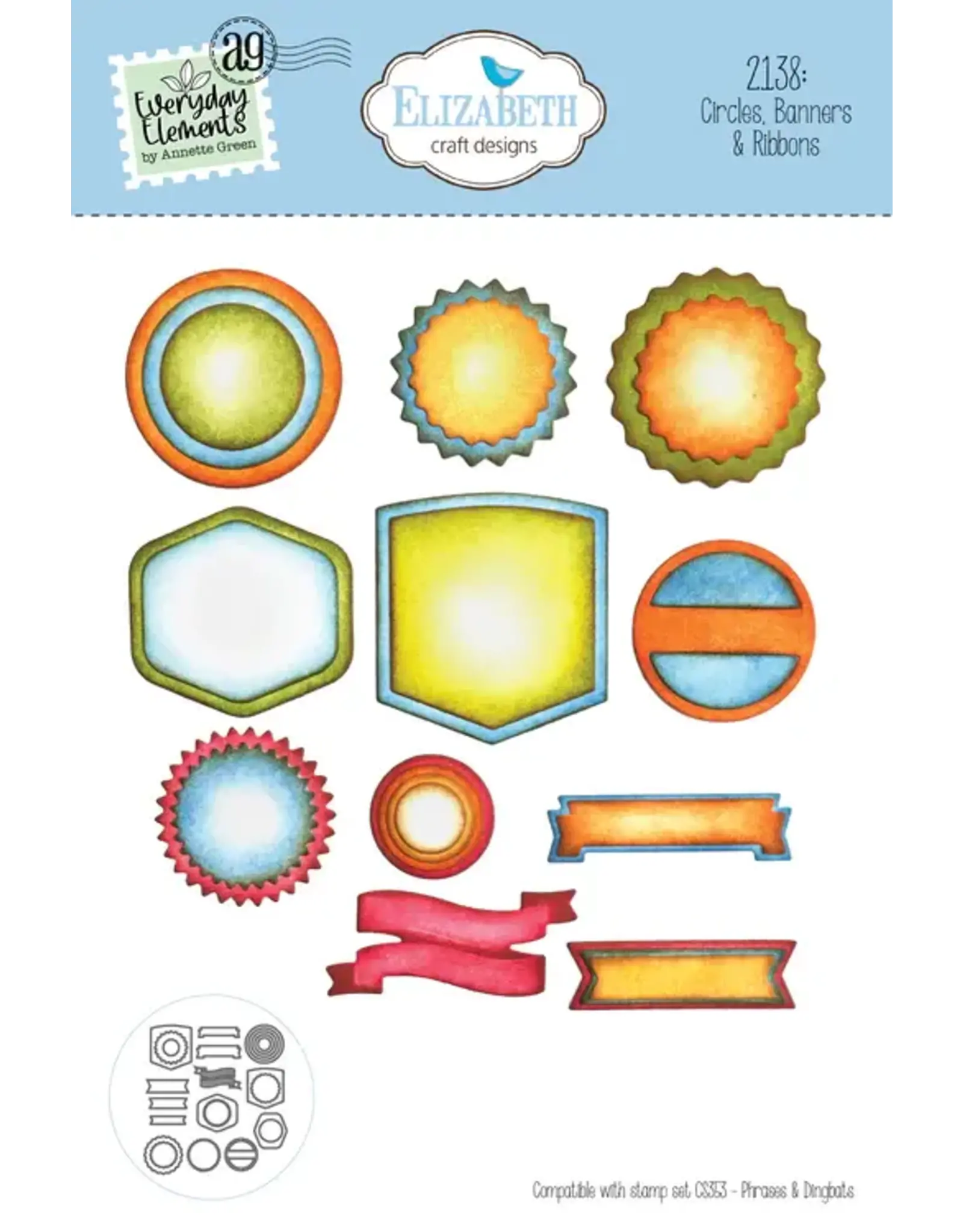 ELIZABETH CRAFT DESIGNS ELIZABETH CRAFT DESIGNS EVERYDAY ELEMENTS BY ANNETTE GREEN CIRCLES, BANNERS & RIBBONS DIE SET
