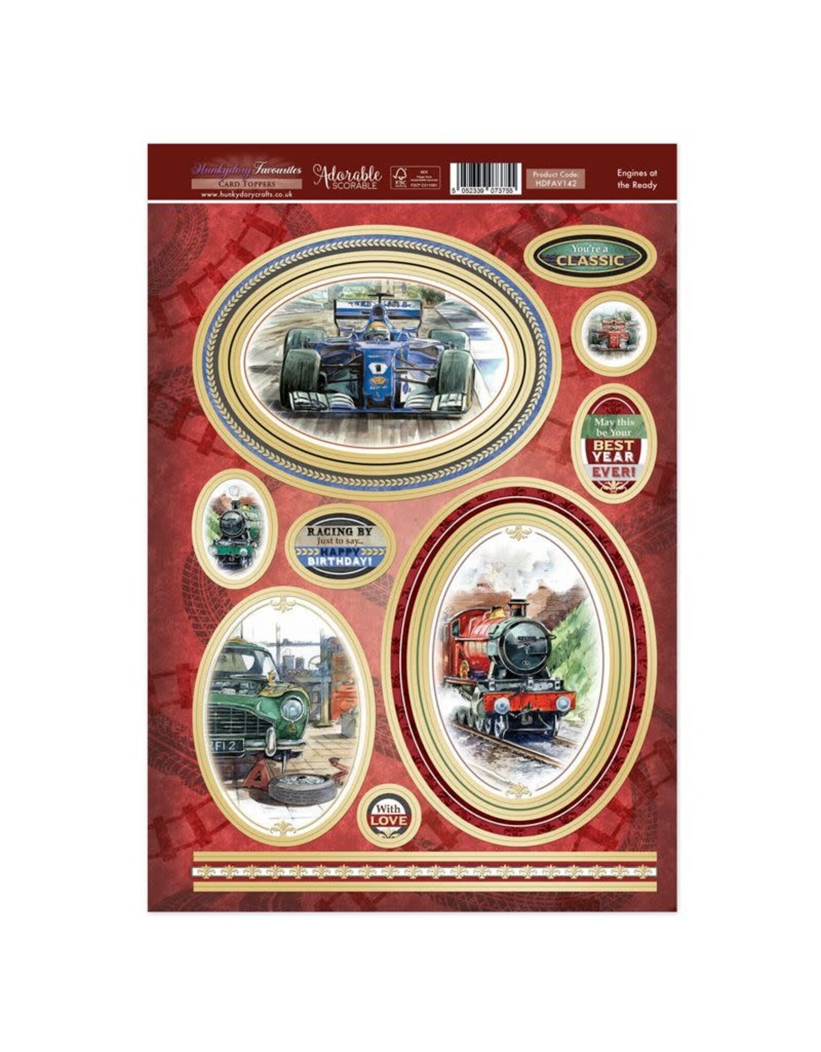 HUNKYDORY CRAFTS LTD. HUNKYDORY FAVORITES ENGINES AT THE READY CARD TOPPERS