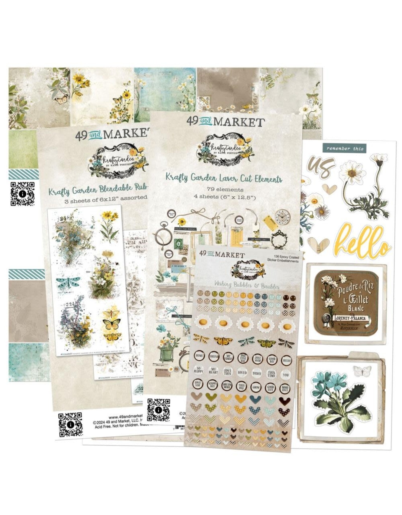 49 AND MARKET 49 AND MARKET KRAFTY GARDEN COLLECTION BUNDLE WITH CUSTOM CHIPBOARD