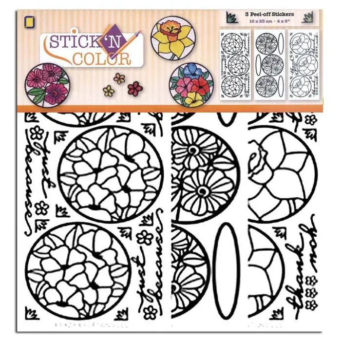 KRAZY KREATIONS STICK 'N COLOR FLOWERS CIRCLES STICKERS