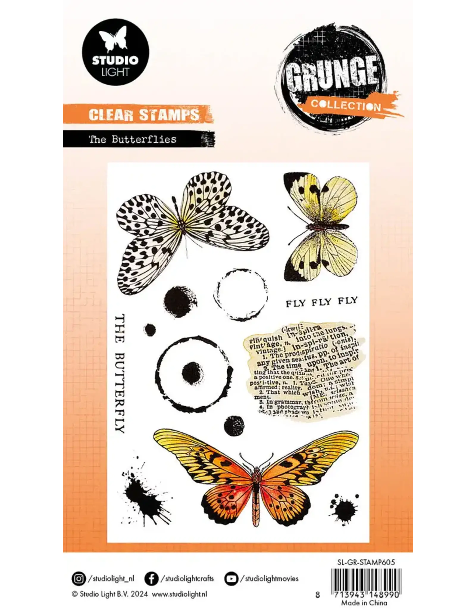 STUDIOLIGHT STUDIOLIGHT GRUNGE COLLECTION THE BUTTERFLIES CLEAR STAMP SET
