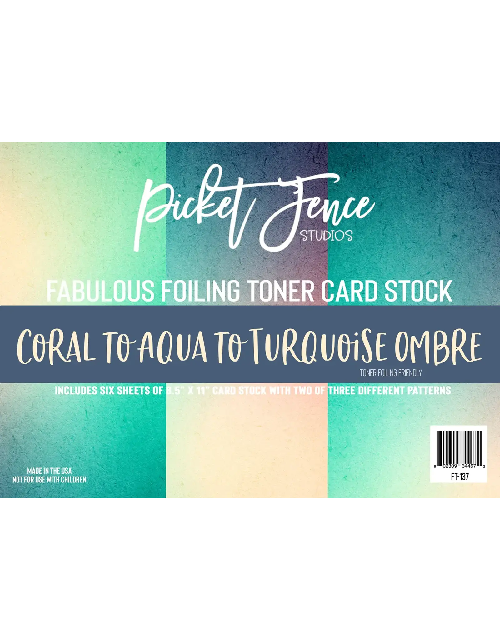 PICKET FENCE PICKET FENCE STUDIOS CORAL TO AQUA TO TURQUOISE OMBRE FABULOUS FOILING TONER .5x11 CARD STOCK