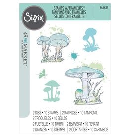 SIZZIX SIZZIX 49 AND MARKET PAINTED PENCIL MUSHROOMS FRAMELITS DIE AND A5 CLEAR STAMP SET