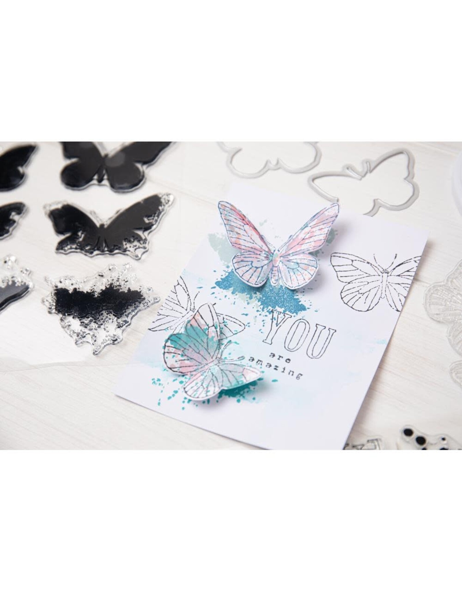 SIZZIX SIZZIX 49 AND MARKET PAINTED PENCIL BUTTERFLIES FRAMELITS DIE AND A5 CLEAR STAMP SET