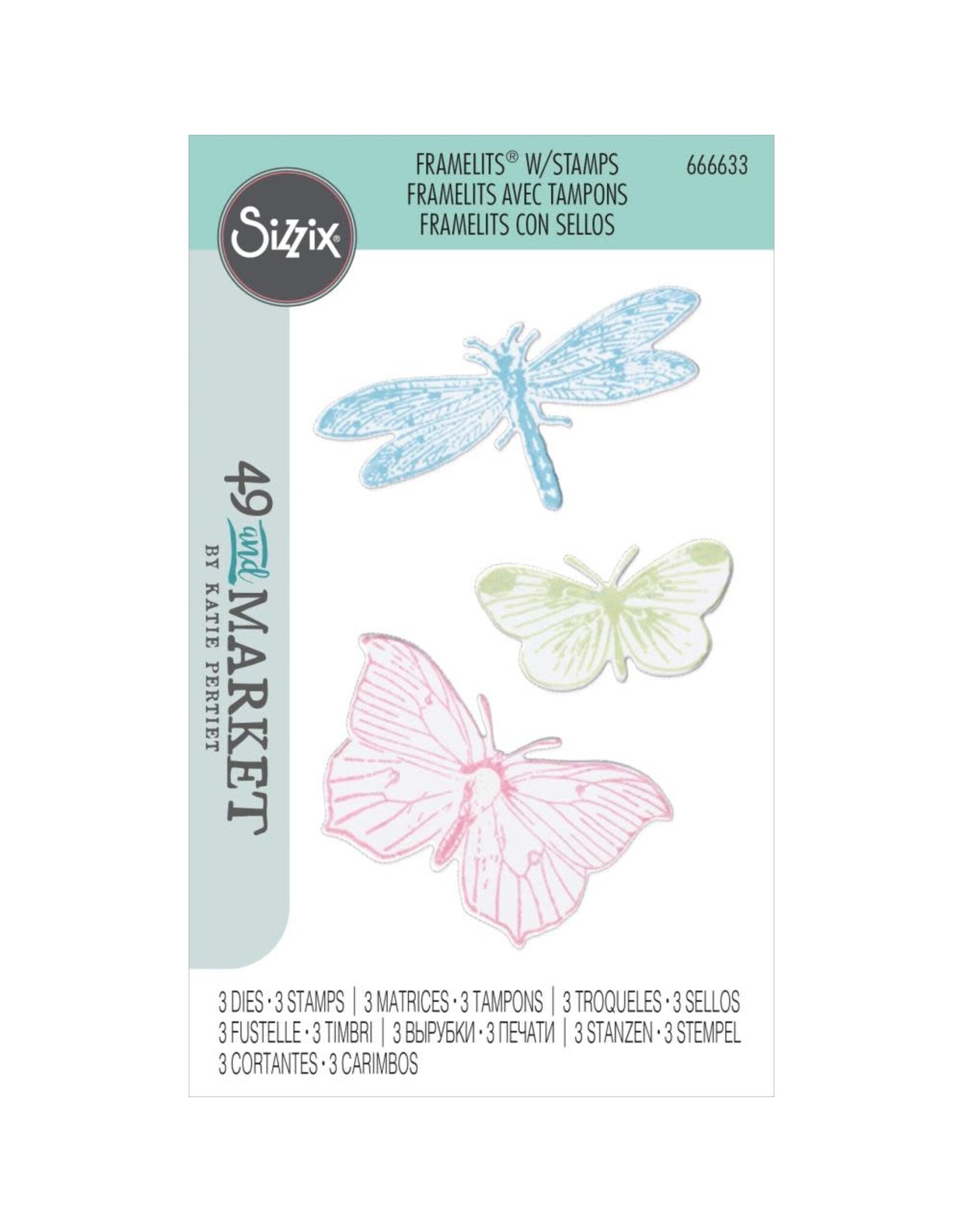 SIZZIX SIZZIX 49 AND MARKET ENGRAVED WINGS FRAMELITS DIE AND CLEAR STAMP SET