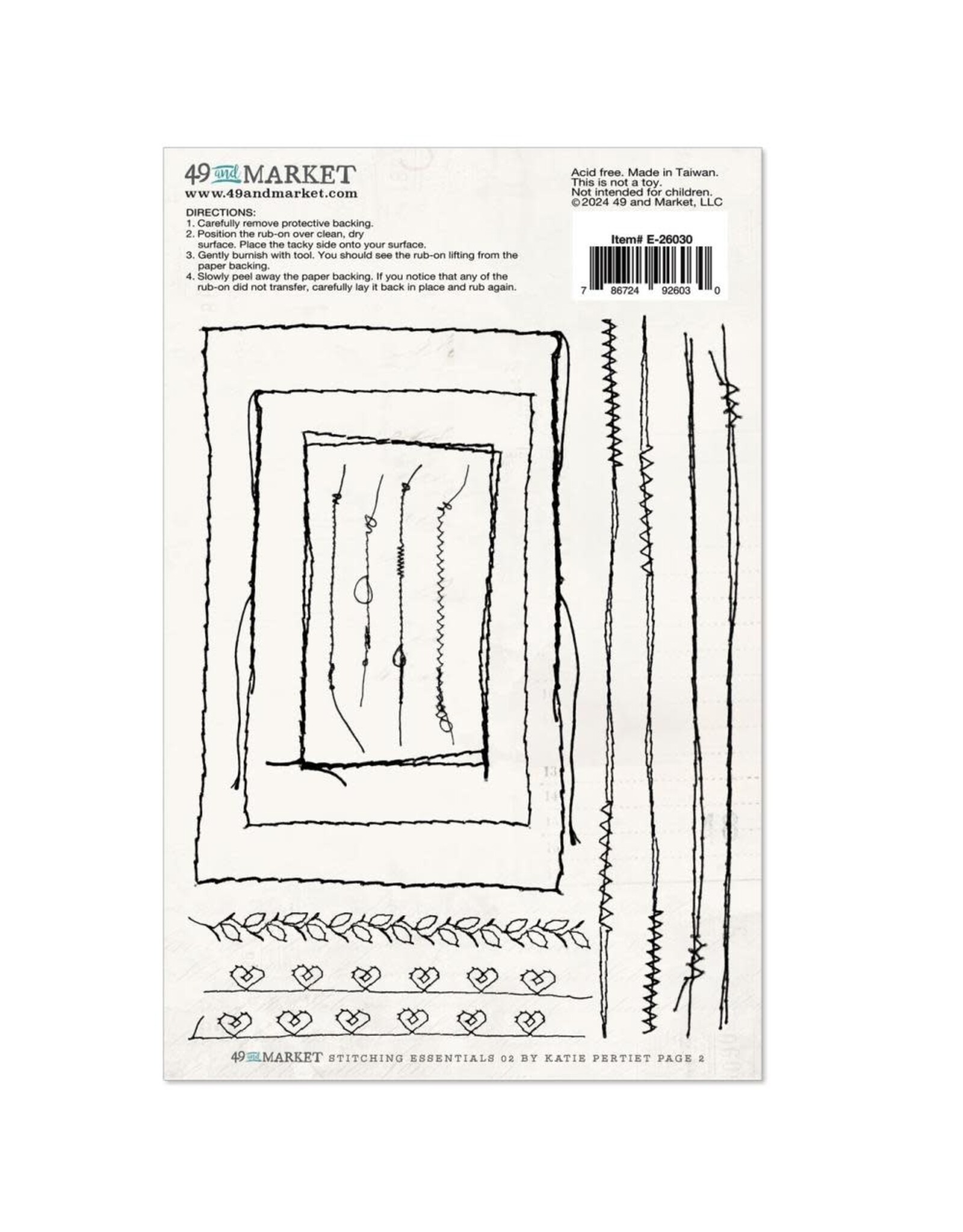 49 AND MARKET 49 AND MARKET VINTAGE BITS STITCHING ESSENTIALS 02 6x8 RUB-ON TRANSFERS 2/PK