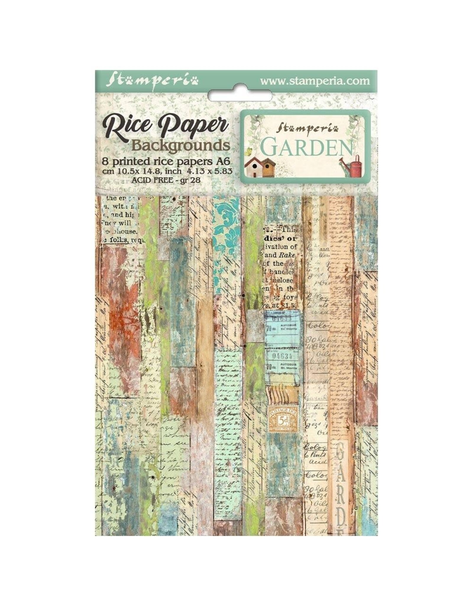 STAMPERIA STAMPERIA GARDEN ASSORTED A6 RICE PAPER DECOUPAGE BACKGROUNDS 10.5X14.8CM 8/PK