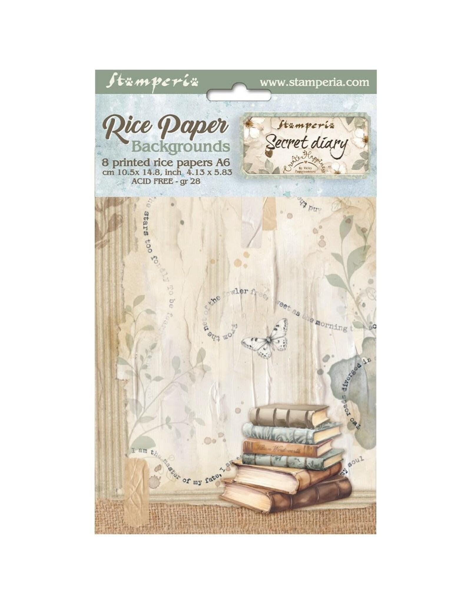 STAMPERIA STAMPERIA VICKY PAPAIOANNOU CREATE HAPPINESS SECRET DIARY ASSORTED A6 RICE PAPER DECOUPAGE BACKGROUNDS 10.5X14.8CM 8/PK