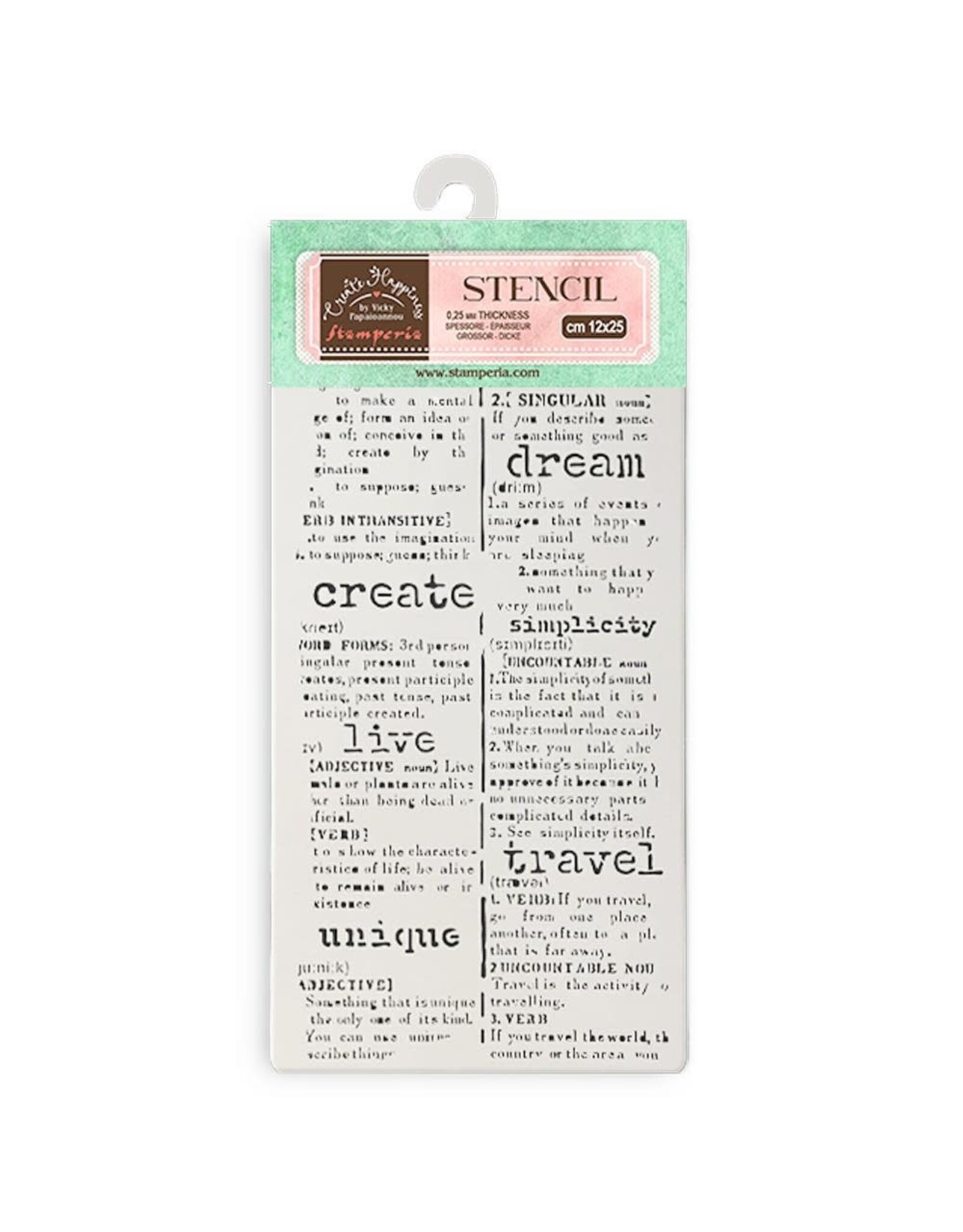 STAMPERIA STAMPERIA VICKY PAPAIOANNOU CREATE HAPPINESS SECRET DIARY DICTIONARY STENCIL