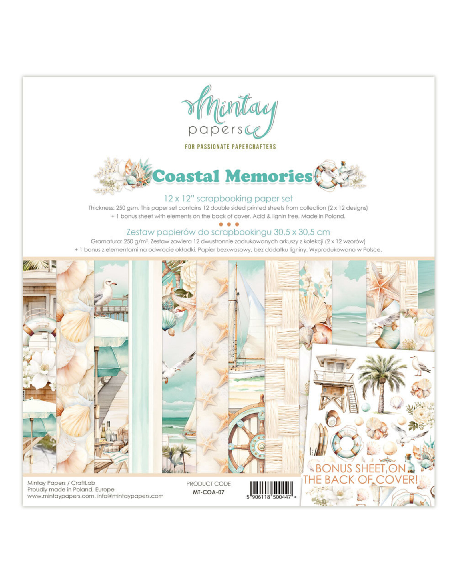 MINTAY MINTAY COASTAL MEMORIES 12x12 COLLECTION PACK 12 SHEETS + BONUS CUTOUTS