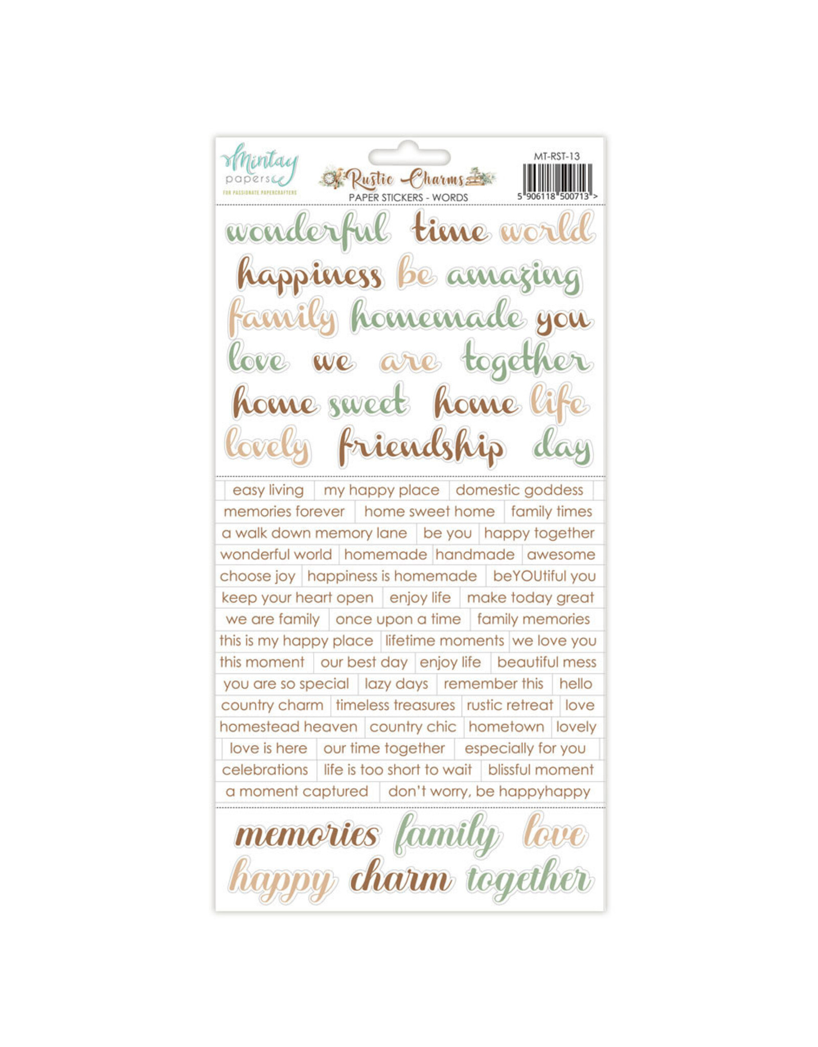 MINTAY MINTAY RUSTIC CHARMS 6x12 PAPER STICKERS - WORDS