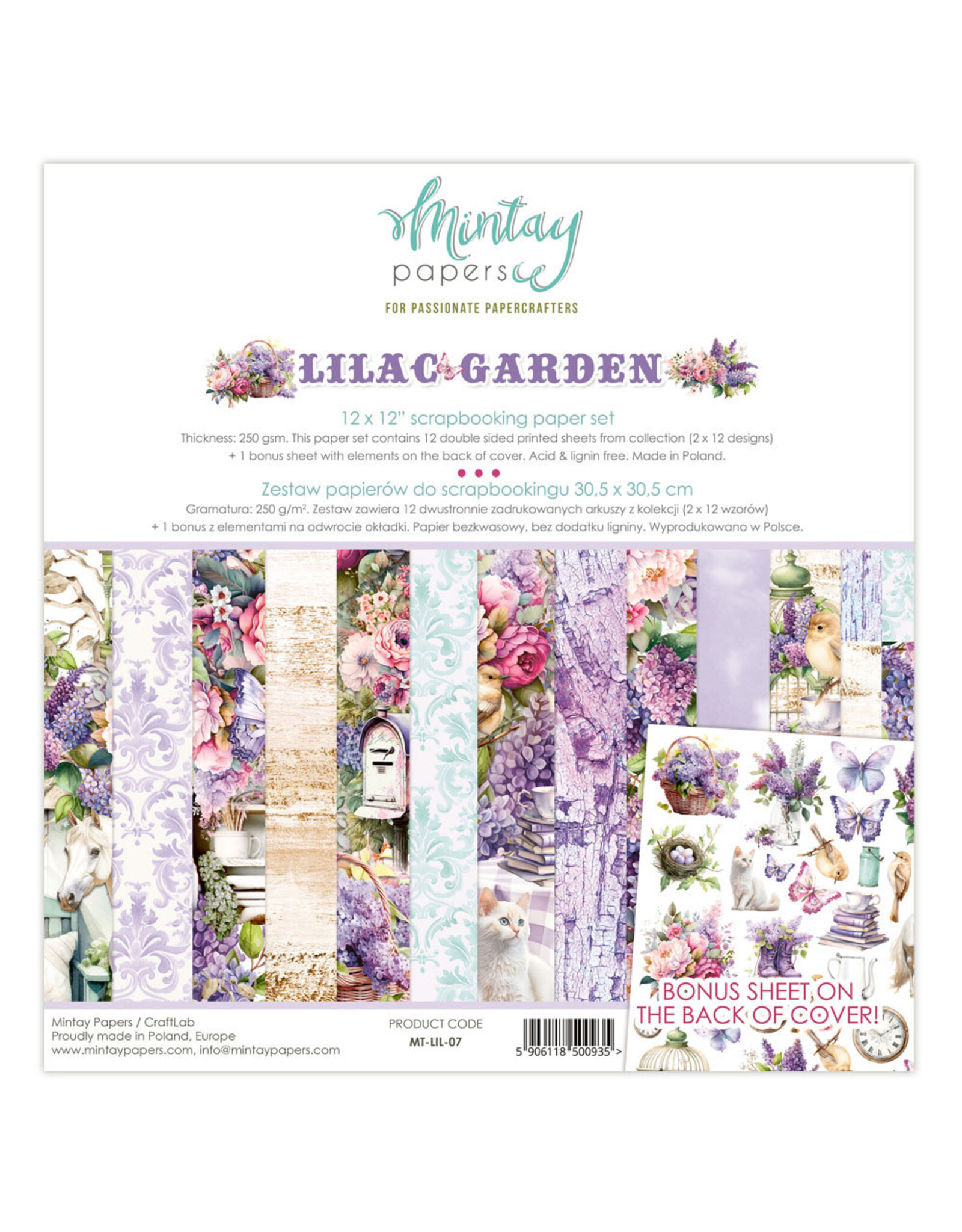 MINTAY MINTAY LILAC GARDEN 12x12 COLLECTION PACK 12 SHEETS + BONUS CUTOUTS