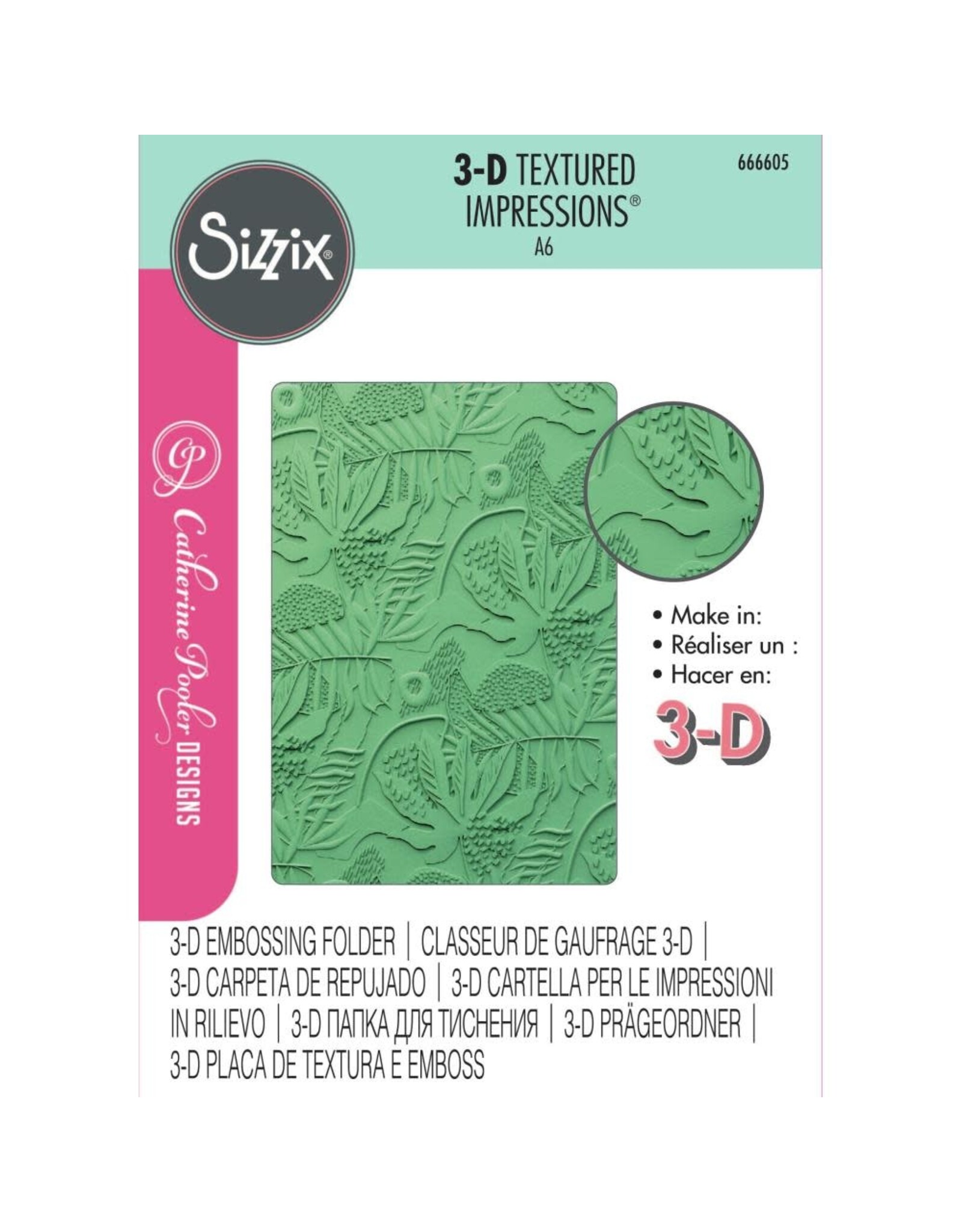 SIZZIX SIZZIX CATHERINE POOLER DESIGNS TEXTURED IMPRESSIONS JUNGLE TEXTURES A6 3D EMBOSSING FOLDER
