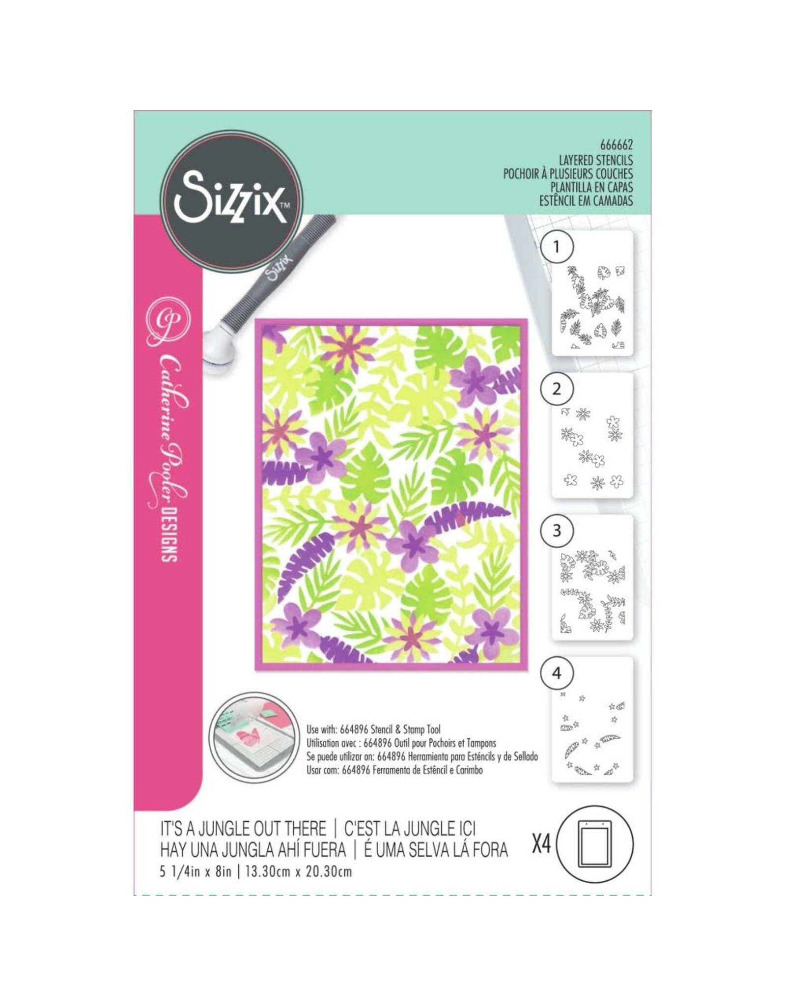 SIZZIX SIZZIX CATHERINE POOLER DESIGNS IT'S A JUNGLE OUT THERE A6 LAYERED STENCIL SET 4/PK