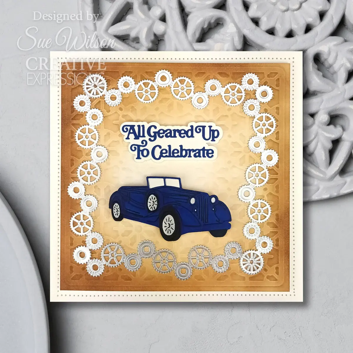 CREATIVE EXPRESSIONS CREATIVE EXPRESSIONS SUE WILSON MINI SHADOWED SENTIMENTS - ALL GEARED UP TO CELEBRATE DIE SET