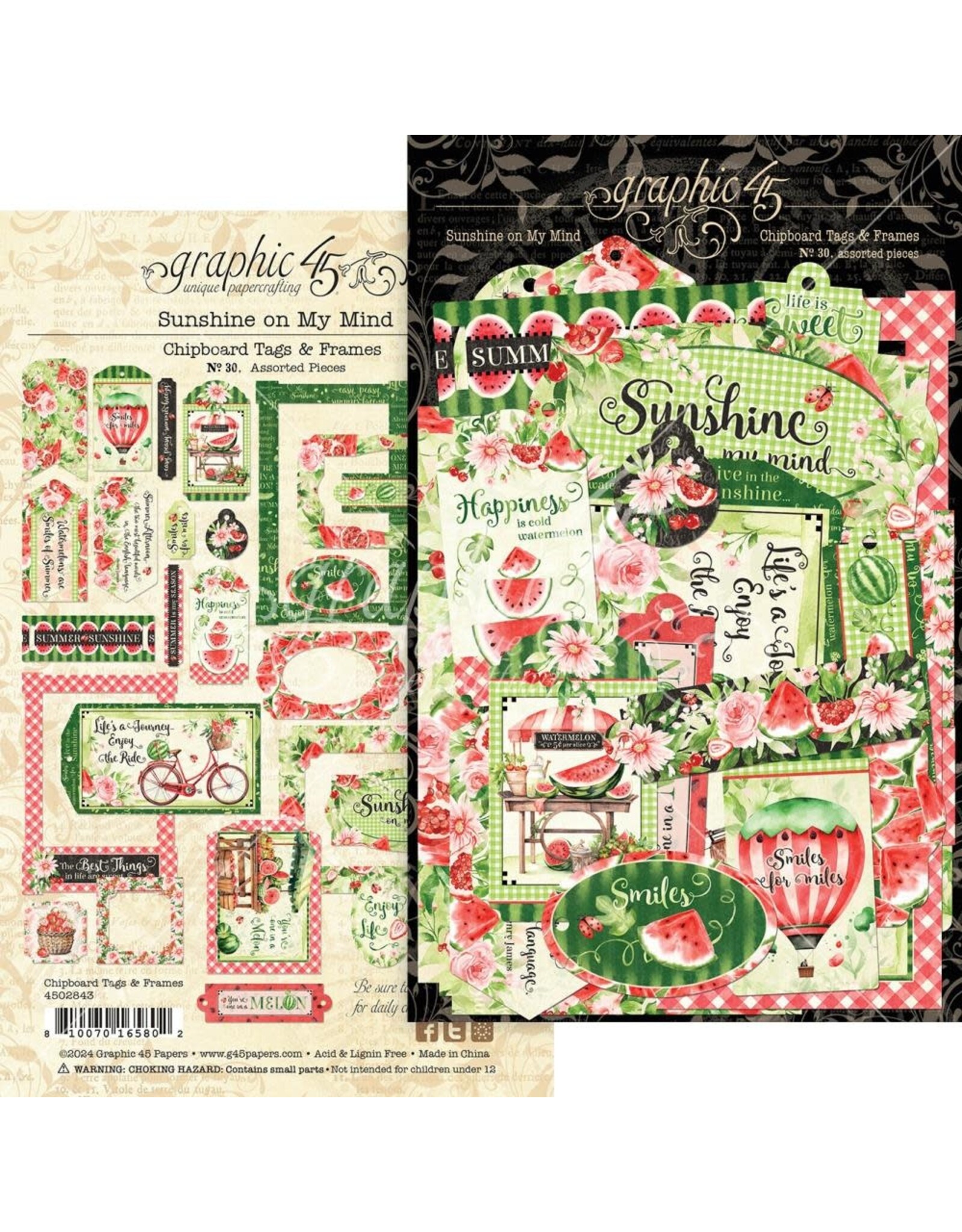 GRAPHIC 45 GRAPHIC 45 SUNSHINE ON MY MIND COLLECTION CHIPBOARD TAGS & FRAMES 30/PK