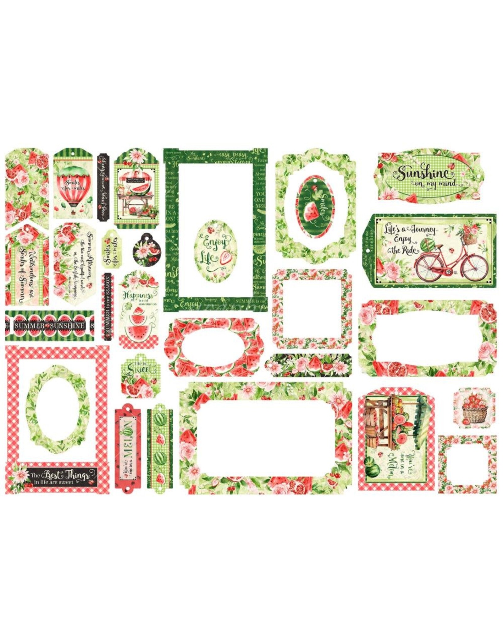 GRAPHIC 45 GRAPHIC 45 SUNSHINE ON MY MIND COLLECTION CHIPBOARD TAGS & FRAMES 30/PK