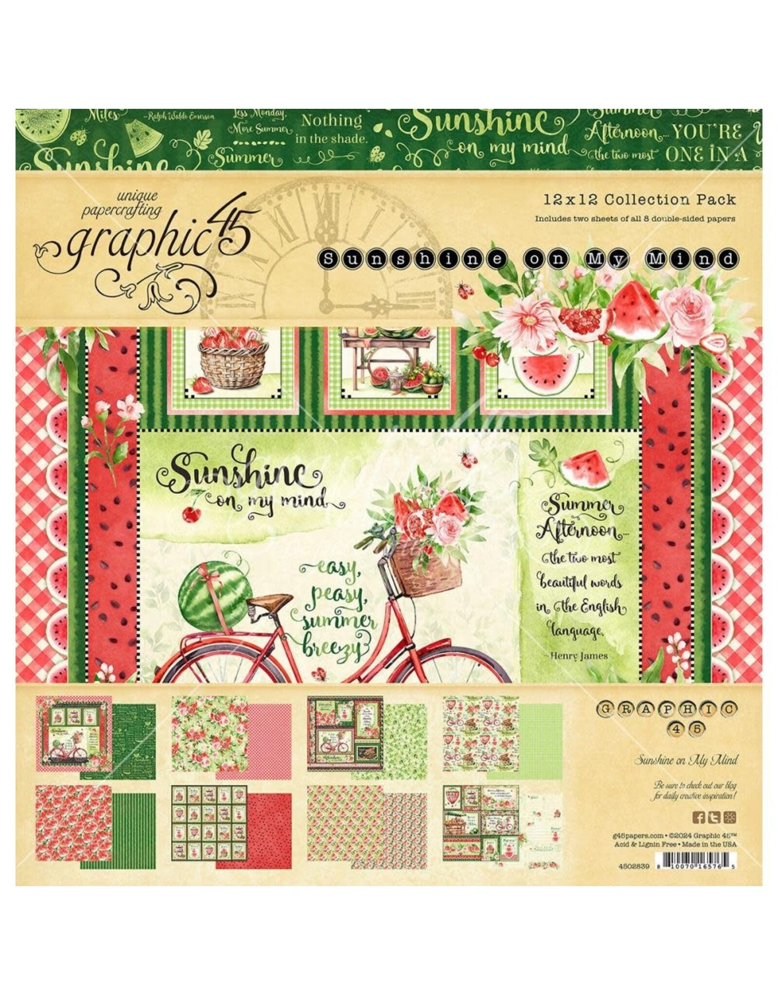 GRAPHIC 45 GRAPHIC 45 SUNSHINE ON MY MIND COLLECTION 12x12 COLLECTION PACK 16 SHEETS