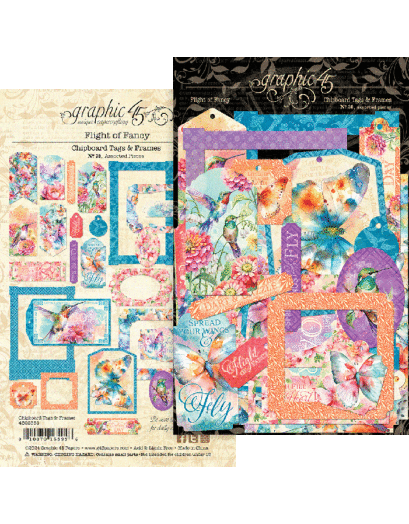 GRAPHIC 45 GRAPHIC 45 FLIGHT OF FANCY COLLECTION CHIPBOARD TAGS & FRAMES 30/PK
