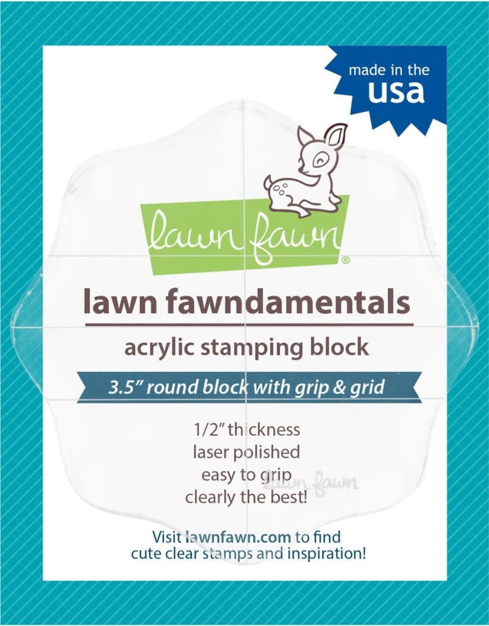 LAWN FAWN LAWN FAWN ACRYLIC BLOCK 3.5" ROUND WITH GRIP & GRID