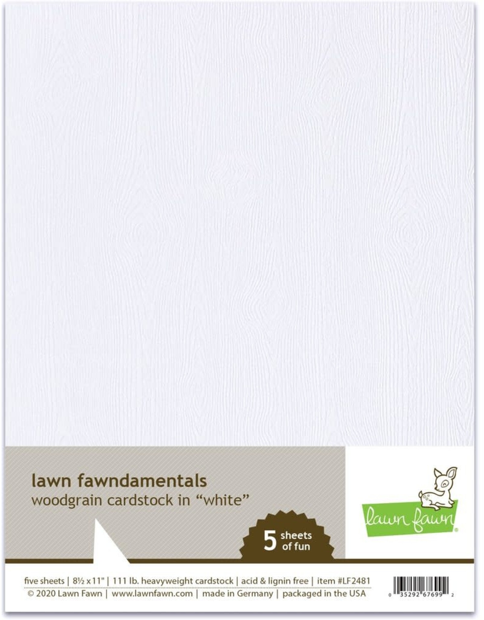 LAWN FAWN LAWN FAWN WOODGRAIN WHITE 8.5 X 11 CARDSTOCK 5PK