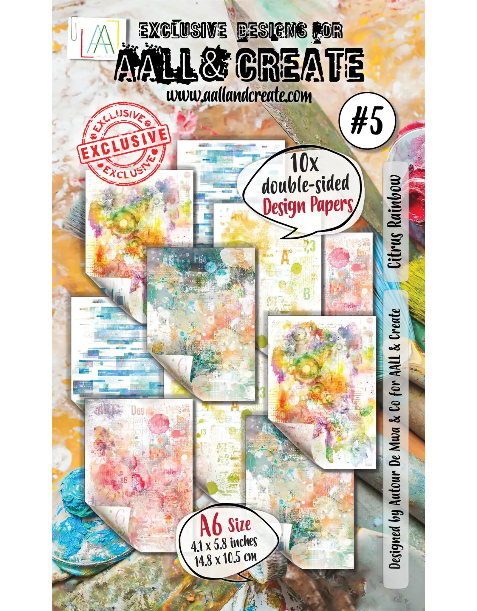 AALL & CREATE AALL & CREATE AUTOUR DE MWA & CO #5 CITRUS RAINBOW A6 DOUBLE-SIDED DESIGN PAPERS 10/PK