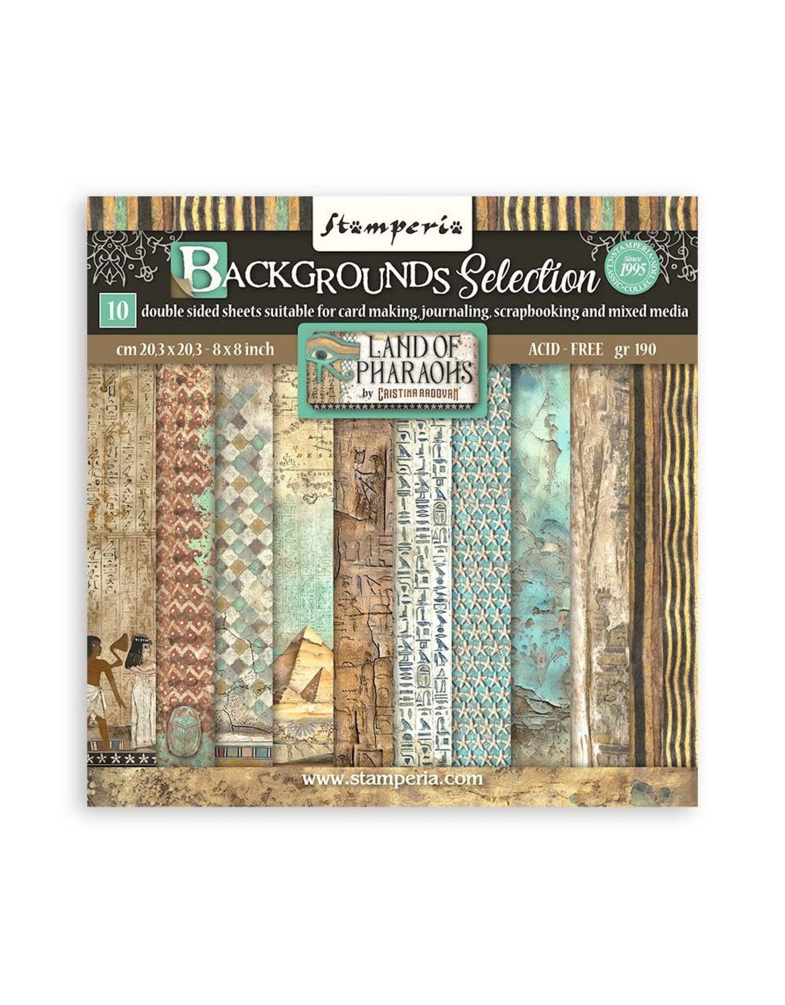 STAMPERIA STAMPERIA FORTUNE LAND OF PHARAOHS BACKGROUNDS SELECTION 8x8 COLLECTION PACK 10 SHEETS