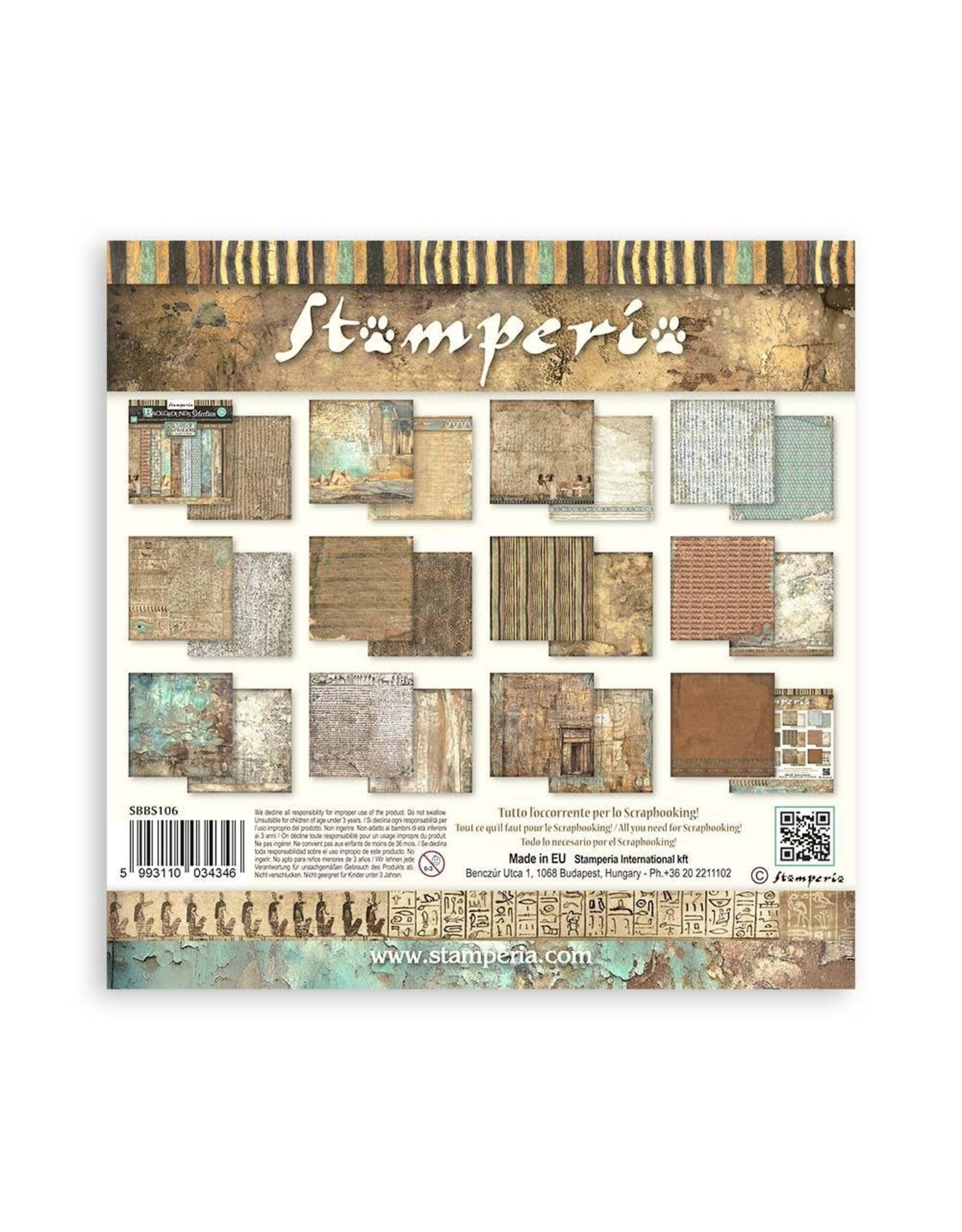 STAMPERIA STAMPERIA FORTUNE LAND OF PHARAOHS BACKGROUNDS SELECTION 8x8 COLLECTION PACK 10 SHEETS